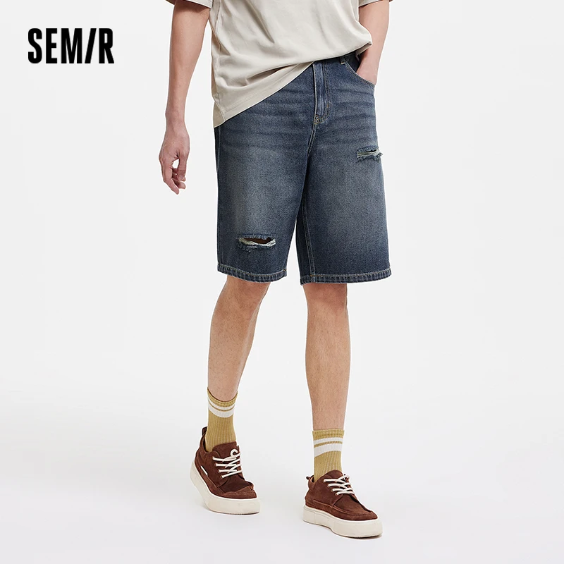 Semir Distressed Denimกางเกงขาสั้นผู้ชายVINTAGE Coolingหลวมความยาวกลาง 2025 ฤดูร้อนใหม่แฟชั่นอินเทรนด์กางเกงขาสั้น