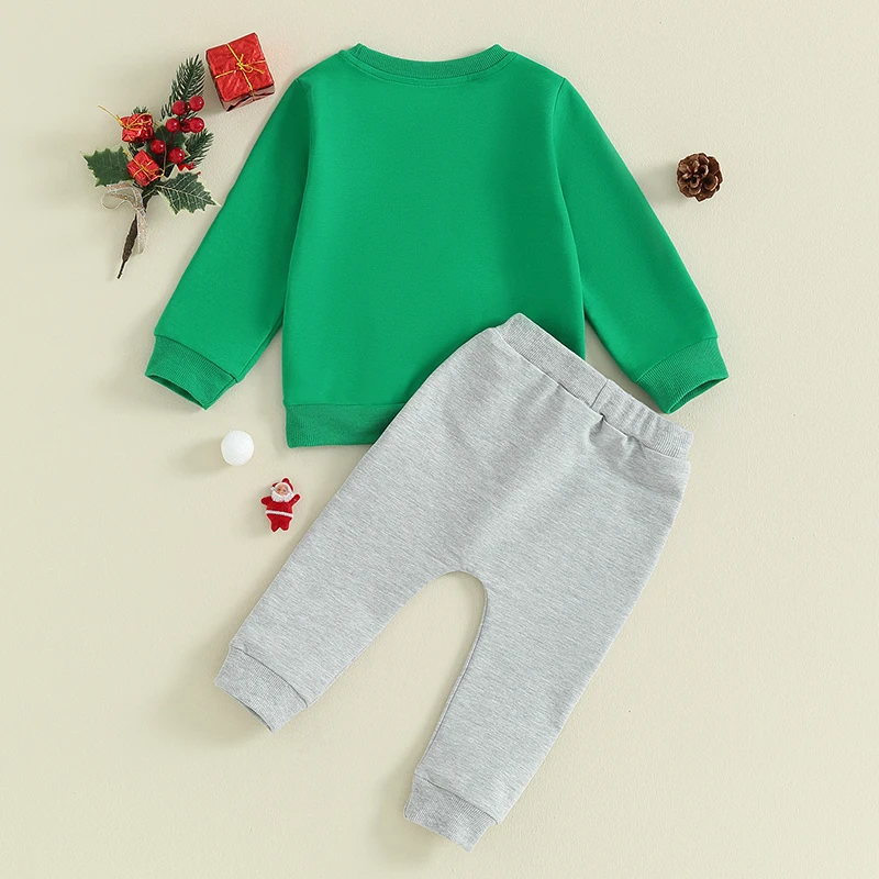 Toddler Baby Fuzzy Bordado Manga Longa Moletons e Calças Set, Meninos Roupas de Natal, Santa, Elk, Roupas, 2Pcs