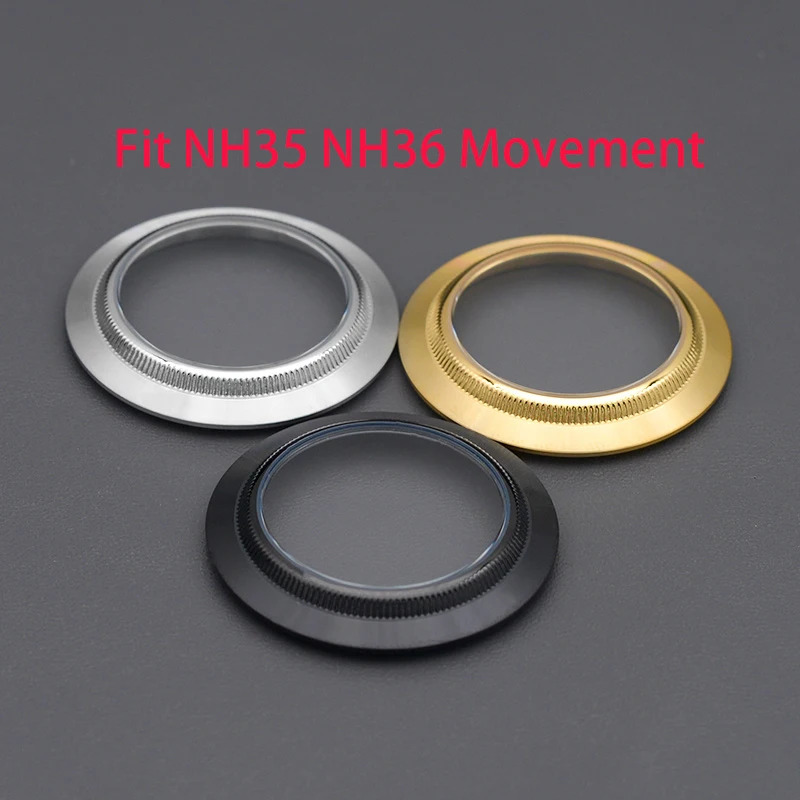 Case accessory - stainless steel back cover. Includes NH35 and NH36. Transparent bottom cover. Multiple color options available.
