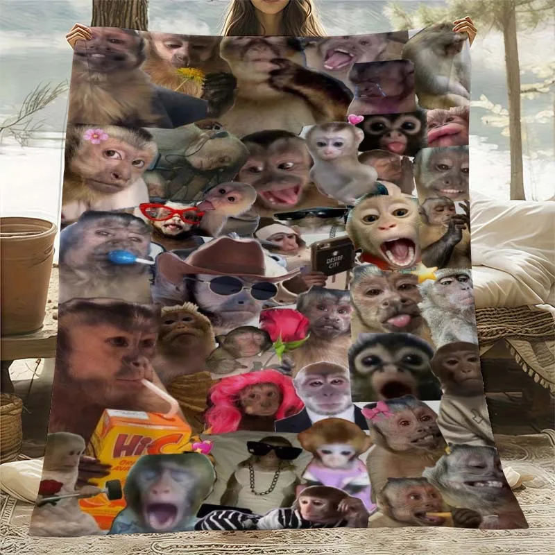 Monkey Pattern Flannel Aesthetic Blanket, Comfortable Washable All-Season for Sofa Bed Office Camping