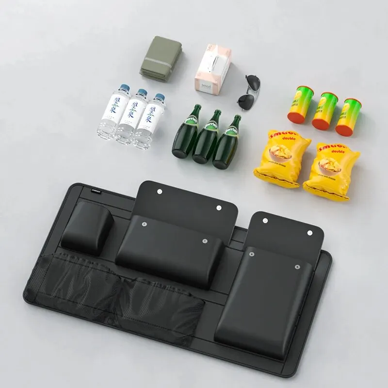 SUV Car Trunk Back Seat Organizer Hanging Leather Auto Seat Back Hanging Storage Bag Adjustable Straps Travel Bottle Net Pockets