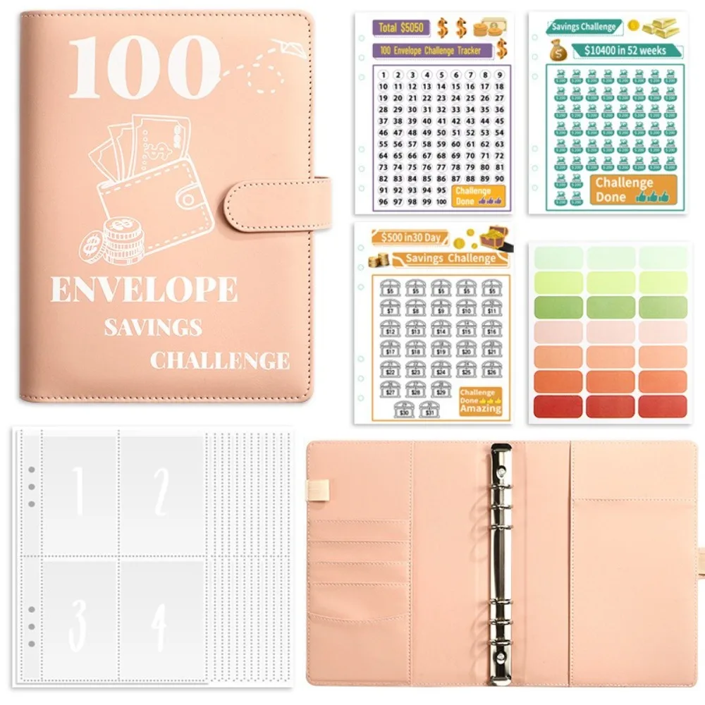 Save Money 100 Envelopes Money Saving Challeng Large Capacity PU Savings Challenges Sheets Waterproof Reusable Budget Binder