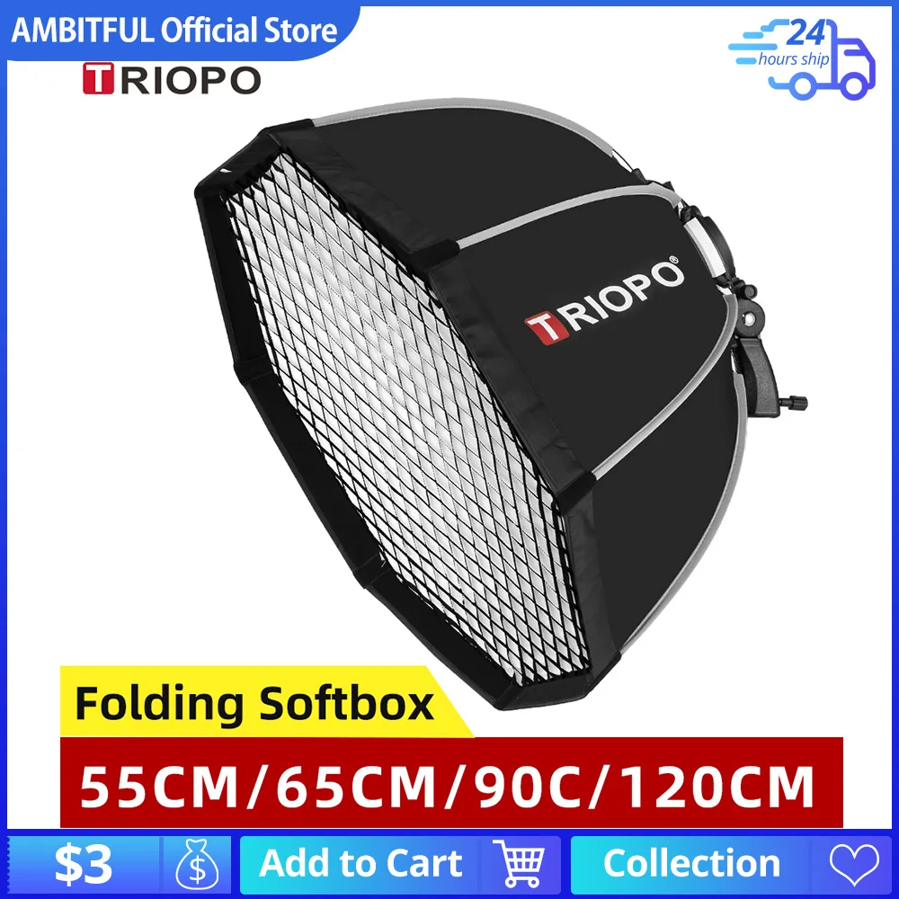 

Triopo 55cm 65cm 90cm 120cm Speedlite Portable Octagon Umbrella Softbox + Honeycomb Grid Outdoor Flash Soft Box for Canon Godox