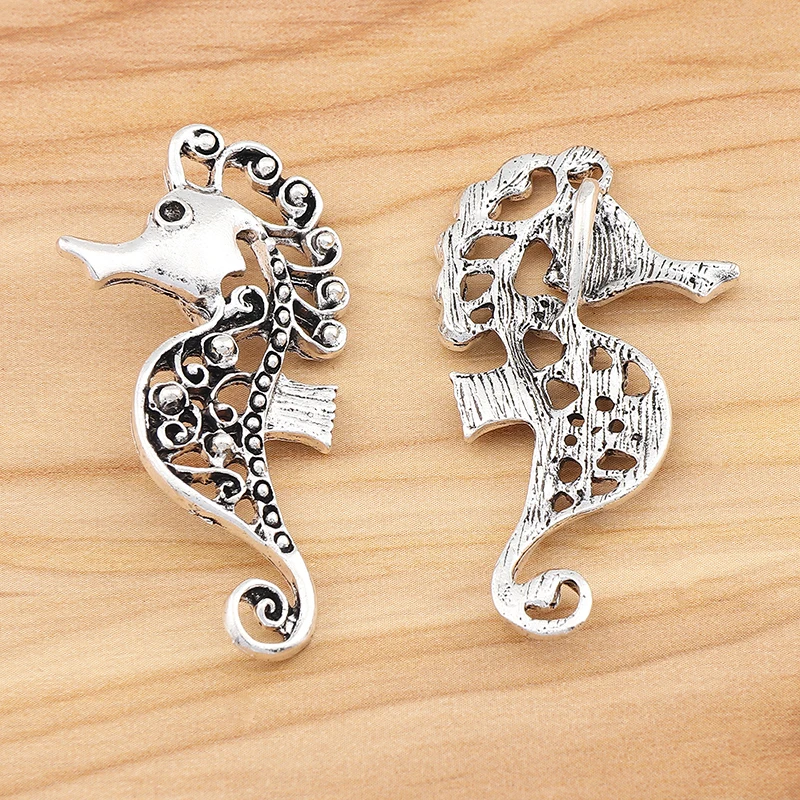 5 Pieces Tibetan Silver Large Open Seahorse Hippocampus  Life  Horse Charms Pendants for Necklace Jewellery Making Finding