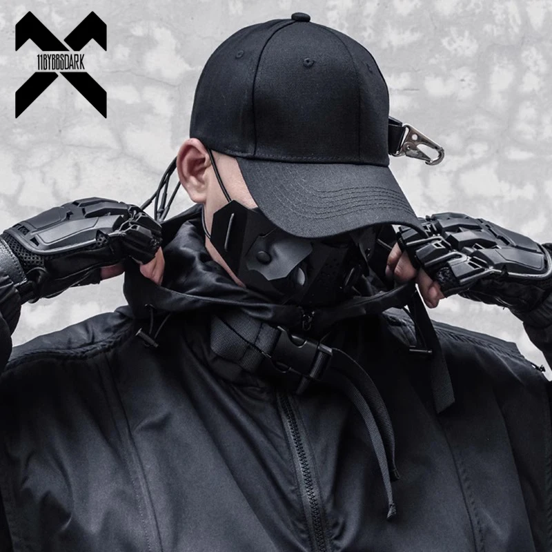 

Functional Short Cargo Vest Men Tactical Techwear Hooded Vest Jacket Black Hip Hop Sleeveless Vest Coat Tops