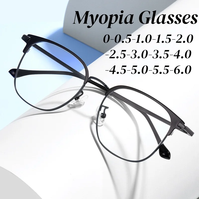 

Men Trendy Oversize Myopia Galsses Female Luxury Metal Frame Anti Blue Light Near Sight Eyeglasses Eye Protection Diopter To-6.0