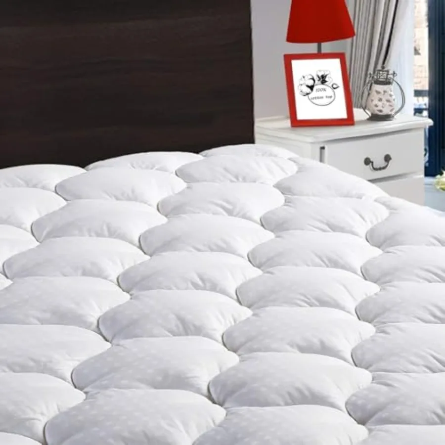 

Cotton Mattress Pad Fitted Quilted Mattress Cover Pillow Top Mattress Topper Cooling Soft Breathable Mattress Protector with 8-