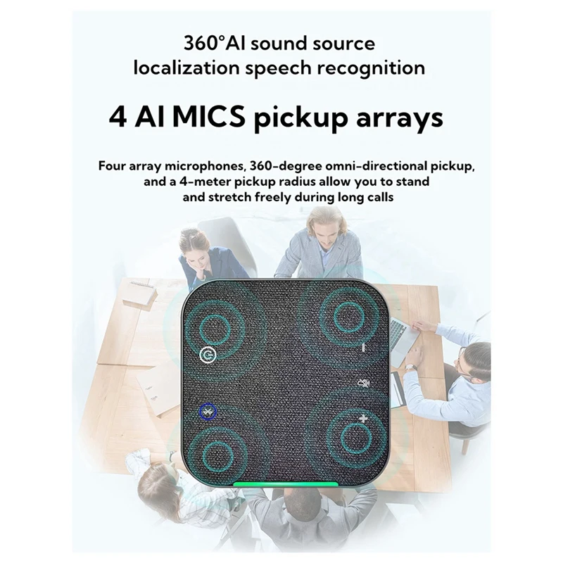 ميكروفون متعدد الاتجاهات لاسلكي لمؤتمرات الفيديو ومكبر صوت USB وميكروفون بلوتوث للكمبيوتر المحمول والكمبيوتر