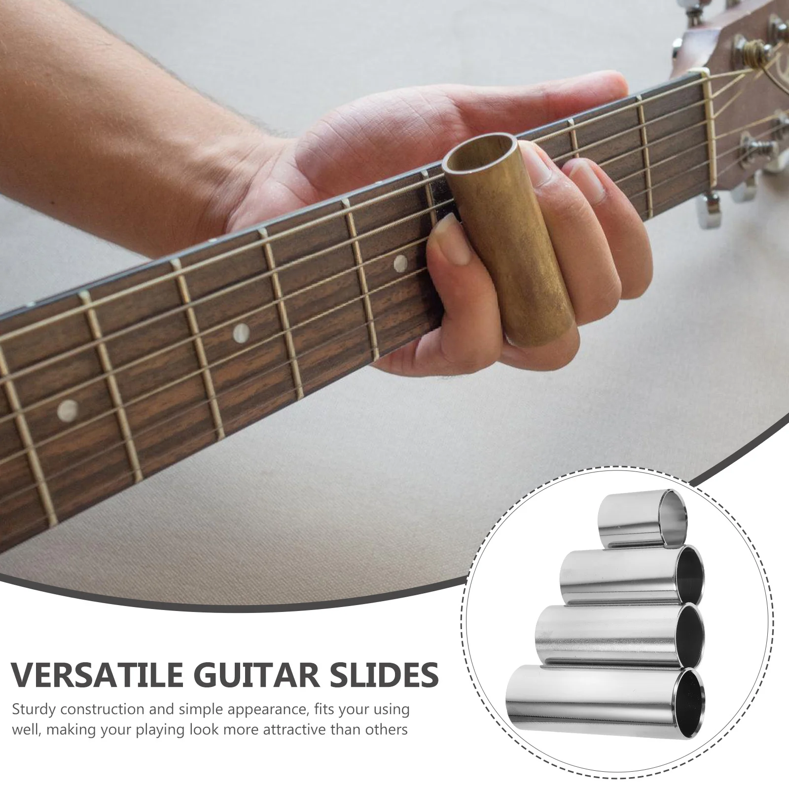 

4Pcs Stainless Steel Guitar Slides Different Lengths Smooth Surface Strong Rust Resistant for Acoustic Electric Bass Guitar