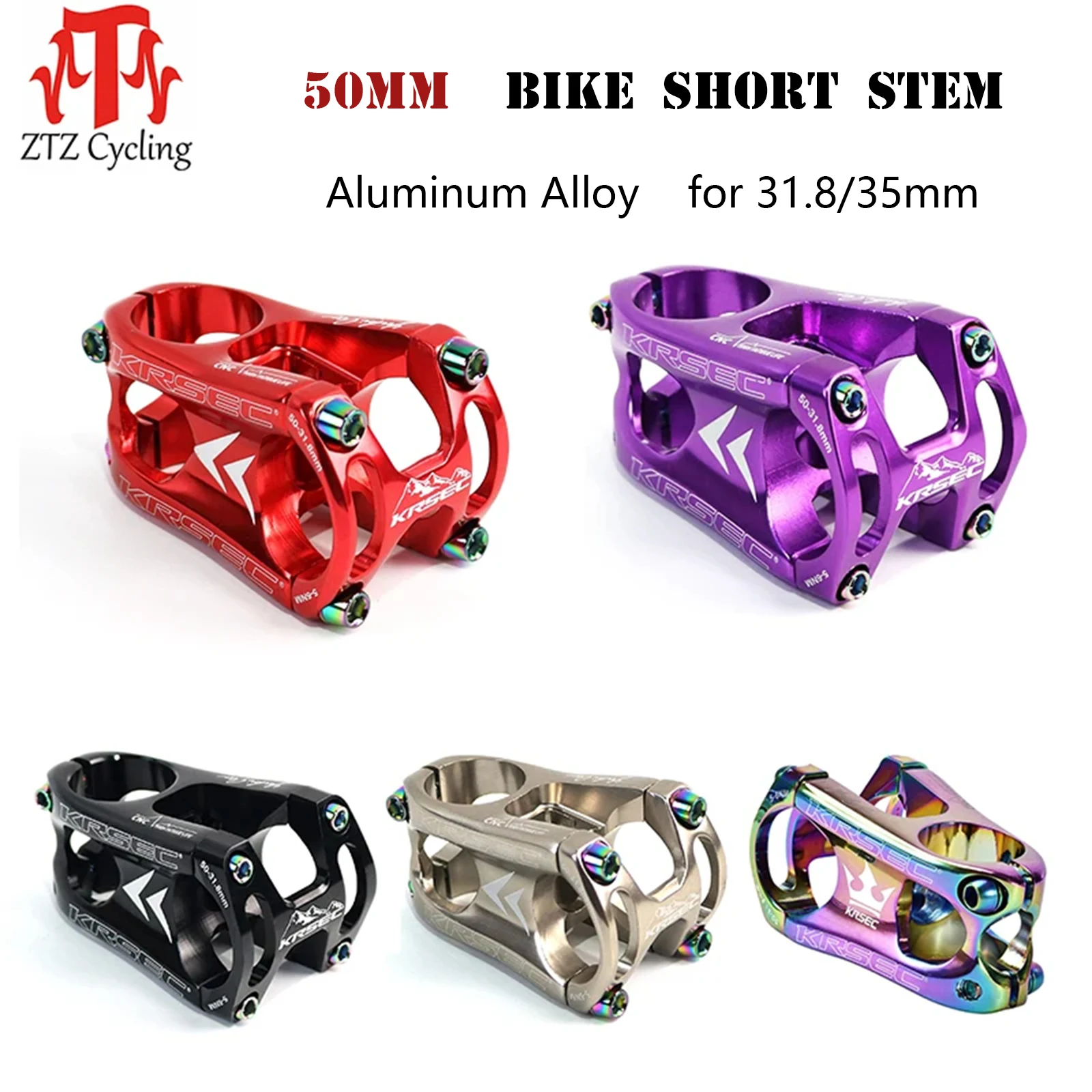 ZTZ Mountain Bike Stem,31.8mm 50mm Bicycle Aluminum Alloy Short Handlebar Stem for Road Bike, Cycling Handlebar Accessories