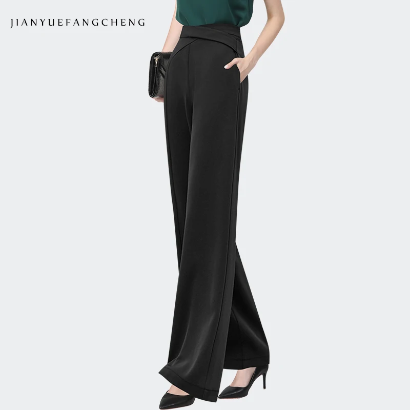 Fashion Army Green Women\' Suit Pants 2022 Spring Summer Lightweight High Waist Long Trousers Loose Straight Wide Leg Pants