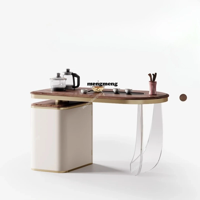 Balcony Suspended Tea Table Light Luxury North American Black Walnut Solid Wood Kettle Integrated Tea Brewing Table