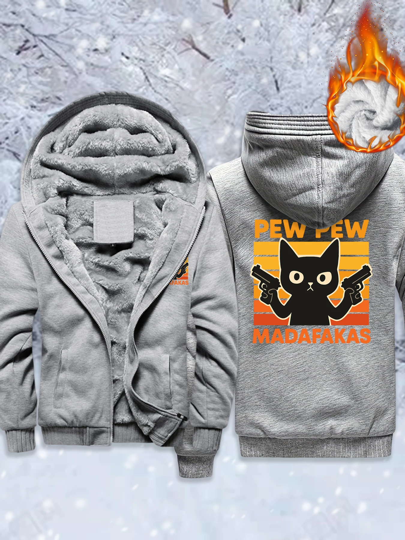 

Pew Pew Madafakas Cats Pattern Men Thicken Coats Hip Hop Fleece Zipper Jackets Pocket Loose Clothes Winter Casual Streetwear