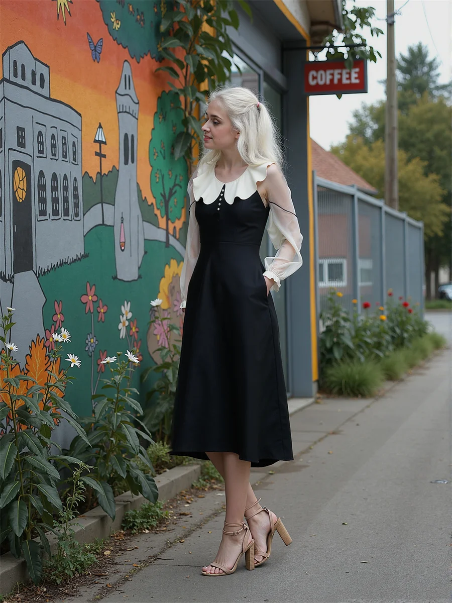 Vestido feminino preto drapeado em camadas babados linha a decorar decoração designs decorativos desejo detalhes diagonal diamantes jantar