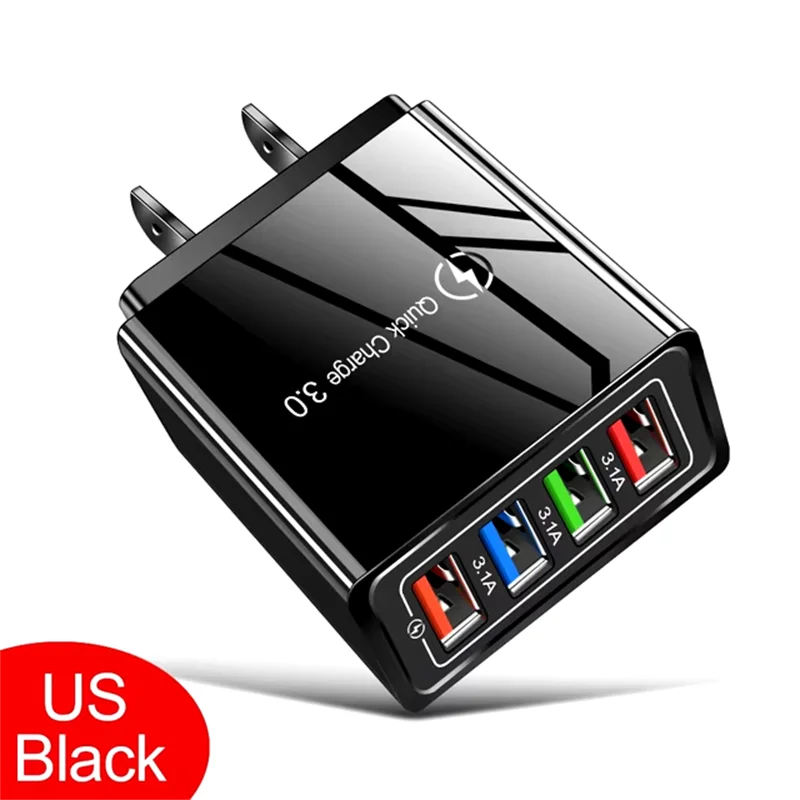 3A Quick Charge 3.0 USB Charger 4 Ports USB Fast Charging Mobile Phone Charger Adapter EU/US Plug For iPhone Samsung Xiaomi POCO, image 9