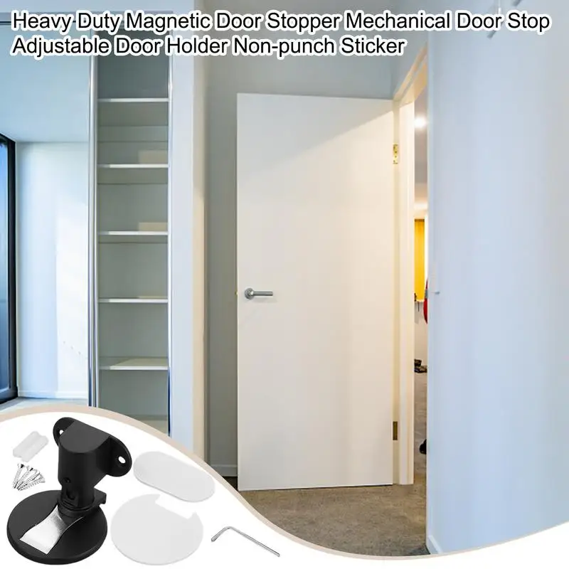 

Magnetic Door Stopper Heavy Duty Door Stoppers Door Catch Doorstop No Drilling Aluminum Alloy Door Holder Adjustable Mechanical