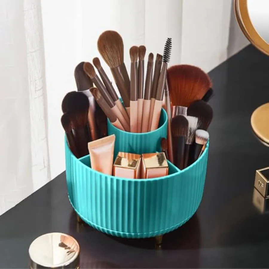 

360 Rotating Makeup Brush Organizer With 5 Sections, Spining Countertop Swivel Makeup Brush Holder for Cosmetics, Nail Polish,