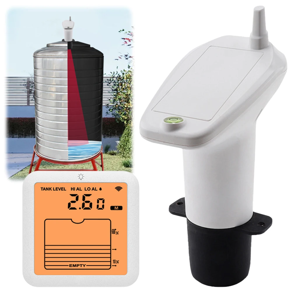 Ultradźwiękowy miernik poziomu cieczy Wyświetlacz czasu Bezprzewodowy miernik poziomu cieczy w zbiorniku na wodę Alarm wskaźnika niskiego poziomu baterii Akcesoria do zbiorników na wodę