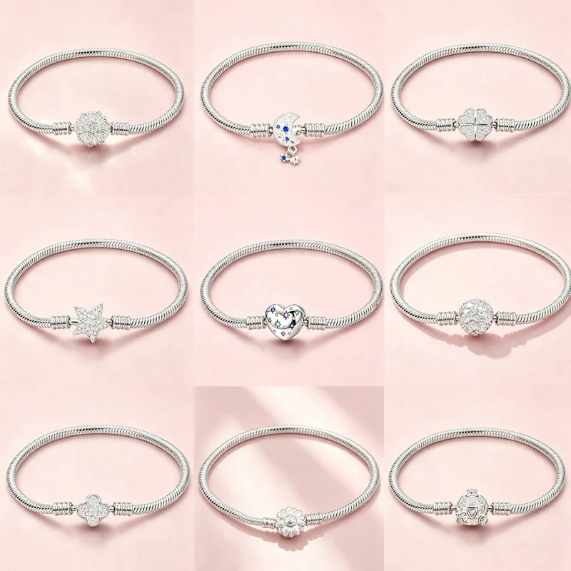 

Panjia detachable minimalist copper bracelet with zirconia, silver-plated bangle with heart, snowflake, clover, and moon designs