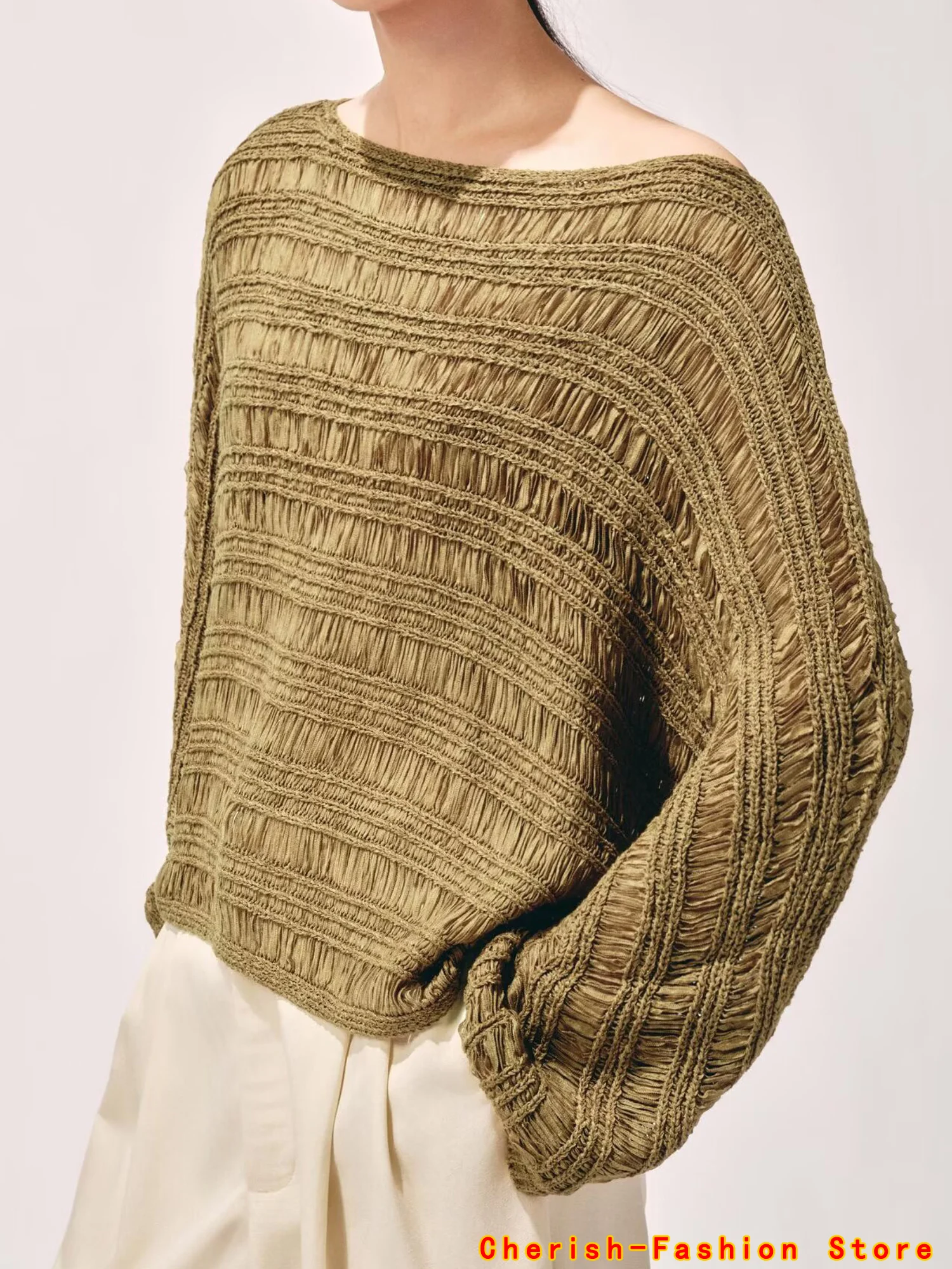 

2025 Spring New Korean Style Knited Sweater Women's O-neck Long Sleeves Solid Oclor Hollow Out Pullover Female New Design Brand