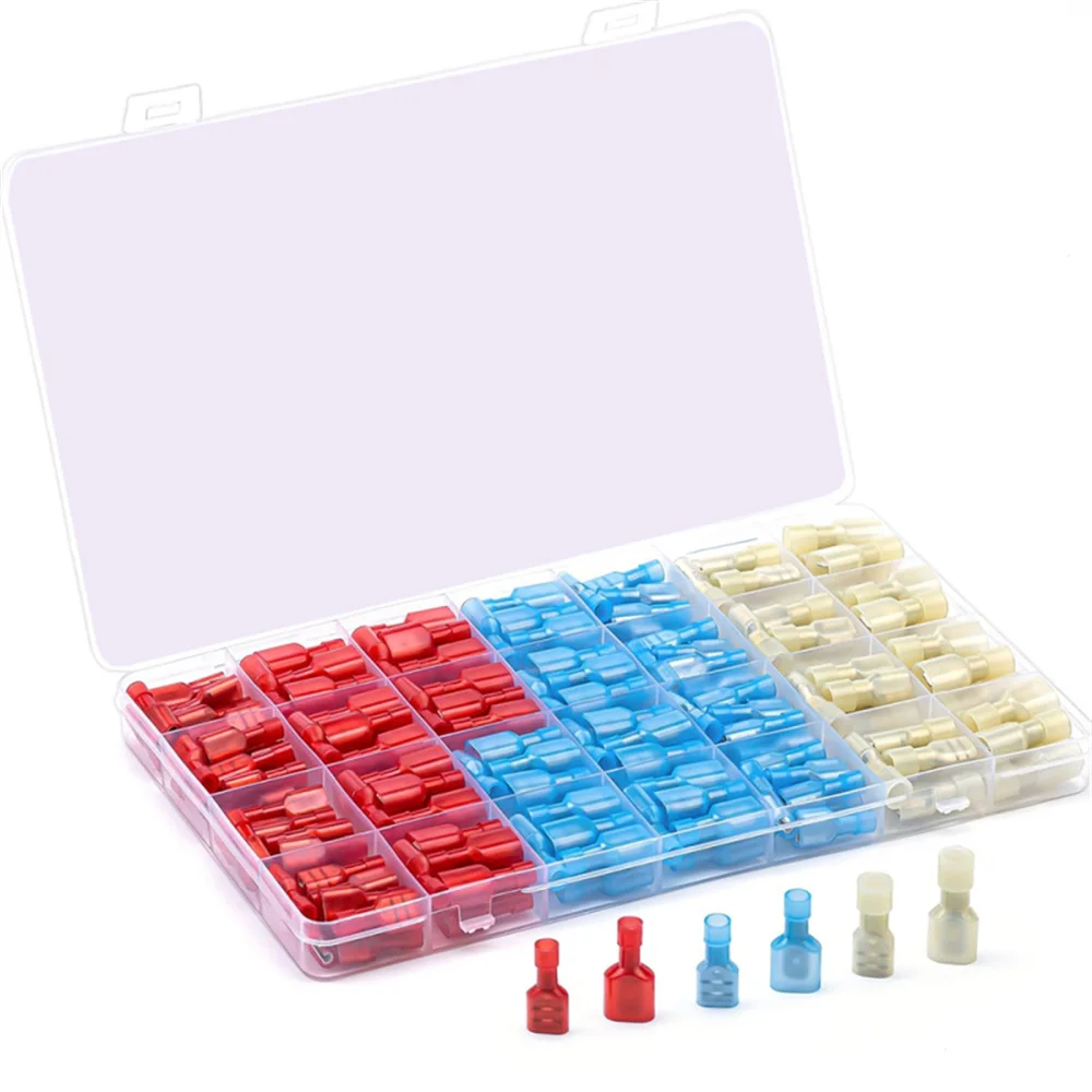 

100Pcs Nylon Spade Quick Disconnect Connectors,22-10 AWG Male Female Electrical Connector Wire Spade Crimp Insulated Terminals