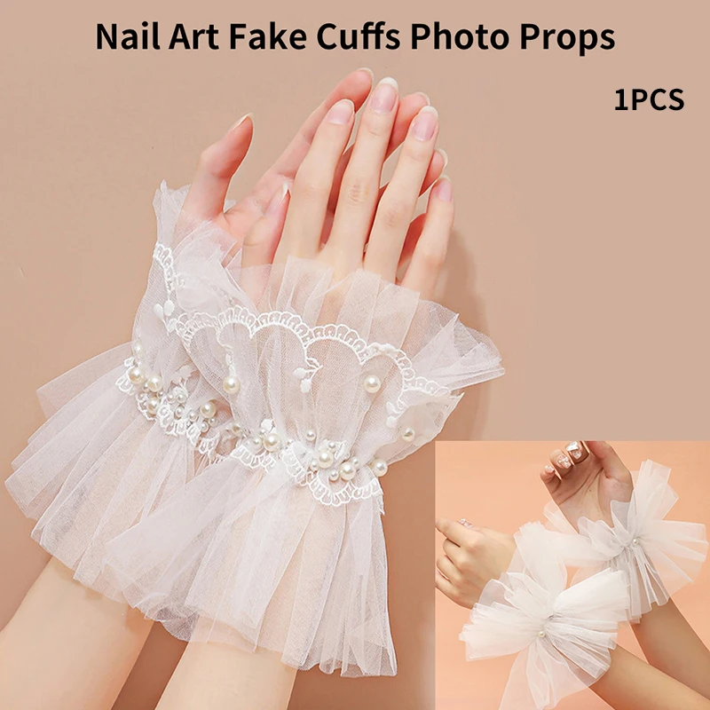 1PC Nail Decorations Nail Art Lace Fake Pleated Cuff Manicure Photography Props Fake Sleeves Nails Accessories Supplies Charms