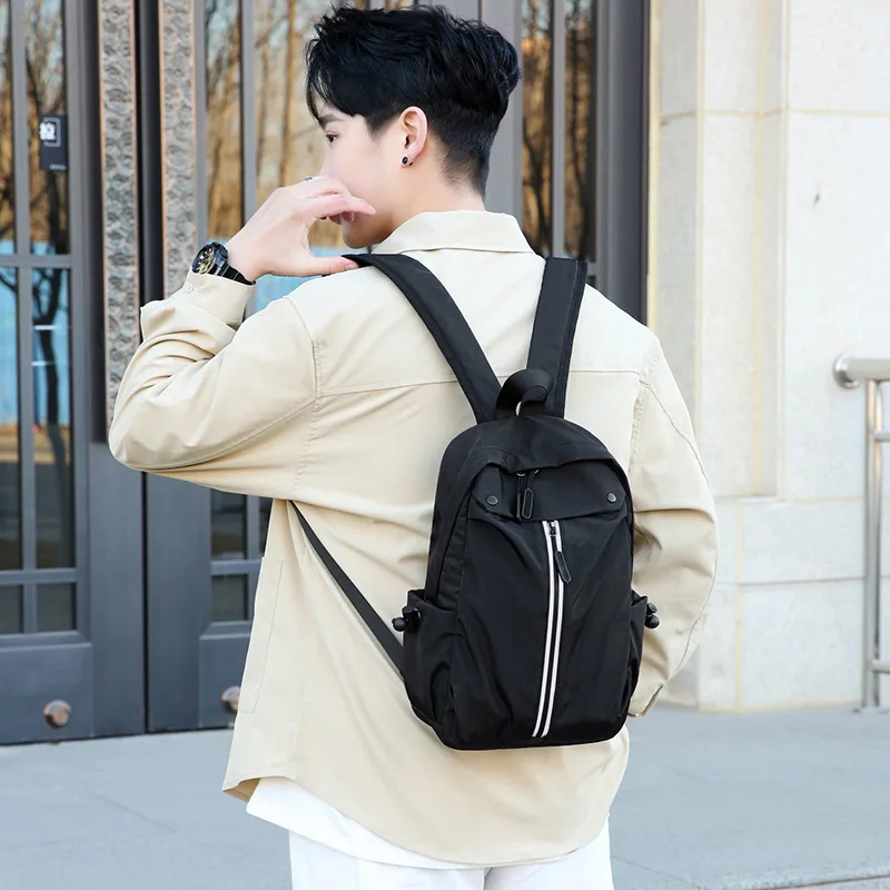 Men Fashion Solid Nylon Backpack Casual Small Sling Bag With Adjustable Straps And Zipper Closure Lightweight Daily Daypack