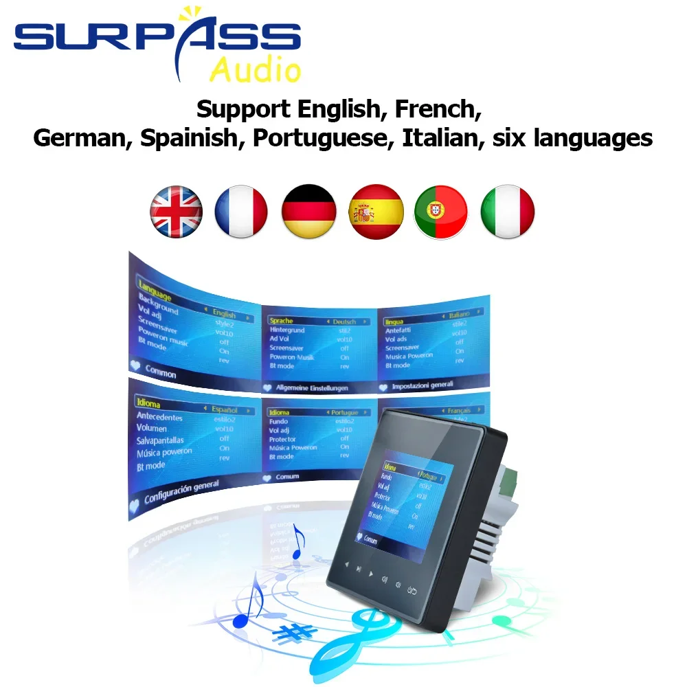 Mini amplificateur audio mural avec haut-parleur de plafond, clé tactile, compatible Bluetooth, FM haute puissance, système PA, HOGym, 2.8 pouces, 25W