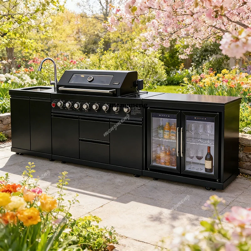 

Modern Modular Functional Stainless Steel Outdoor Kitchen Cabinets With Grill Cooktop Sink Fridge LED For Backyard Patio Garden