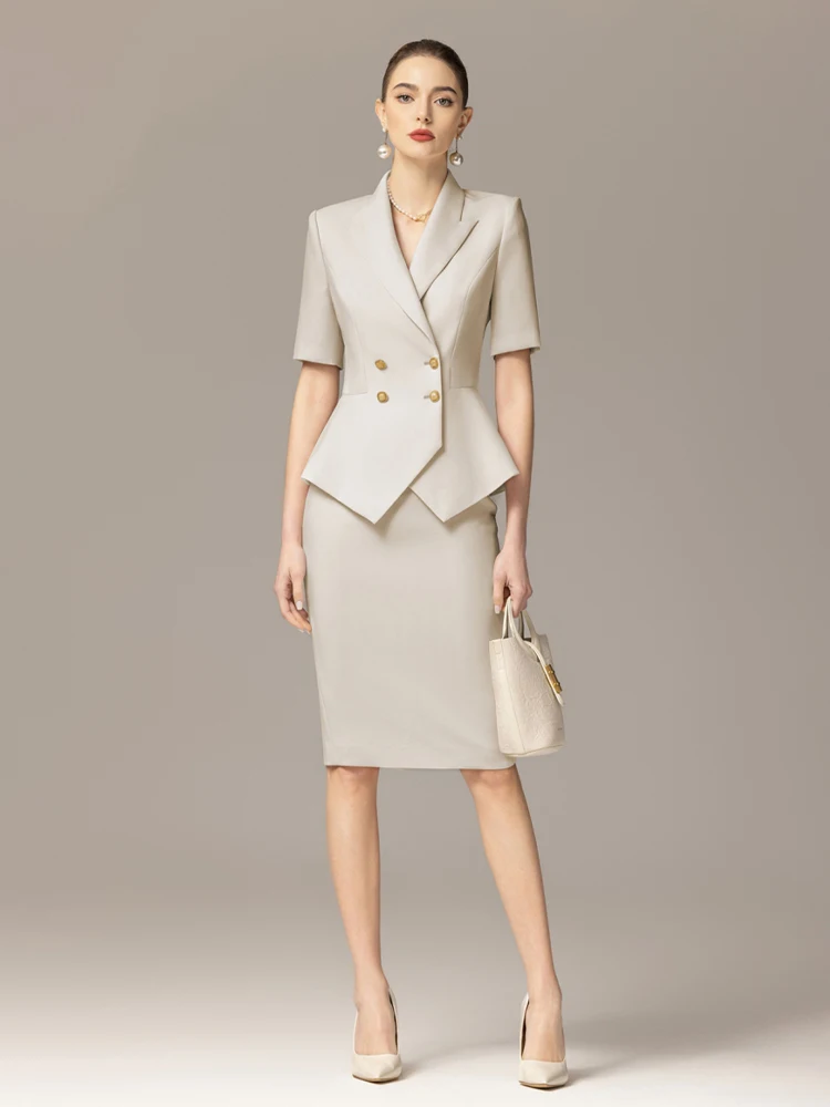 

Elegant Summer Thin Suit Set for Women Professional Host Workwear Formal Dress High-End Feelings Commute Style Polyester Fiber