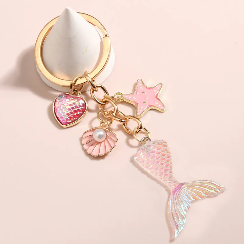 Oil-dripping shell starfish and conch bag pendant simple and versatile Ocean series keychain