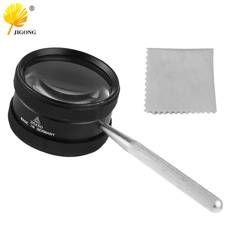 35X 50mm high magnifying glass with mirror cloth Antique jewelry Amber identification reading Handheld metal cylinder