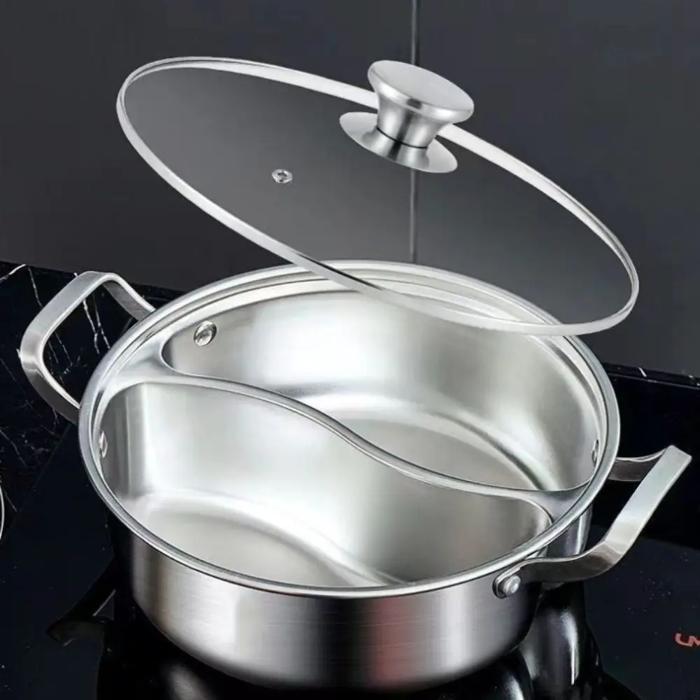 

Разделенная кастрюля из нержавеющей стали со стеклянной крышкой, утолщенная кастрюля для китайского супа, нержавеющая бинауральная ручка, кастрюля Yuanyang для домашнего использования