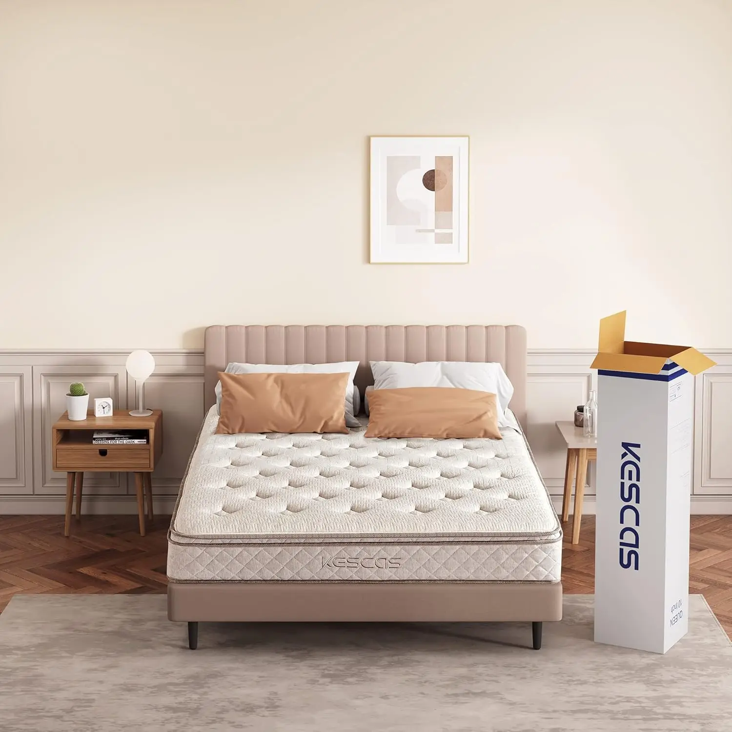 12 Inch Memory Foam Hybrid Queen Mattress Knitted Fabric Cover with Linen Heavier Coils for Durable Support Pocket Innersprings