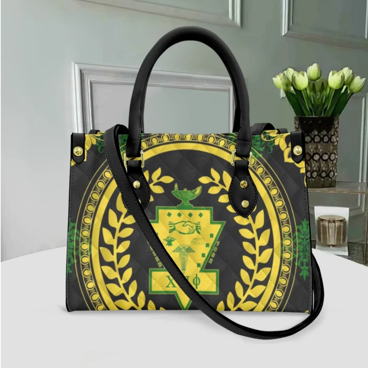 Chi Eta Phi Sorority Print Luxury Leather Bags Fashion Outdoor Commuter Tote Bag Top Handle Women's Daily Shopping HandBags Gift