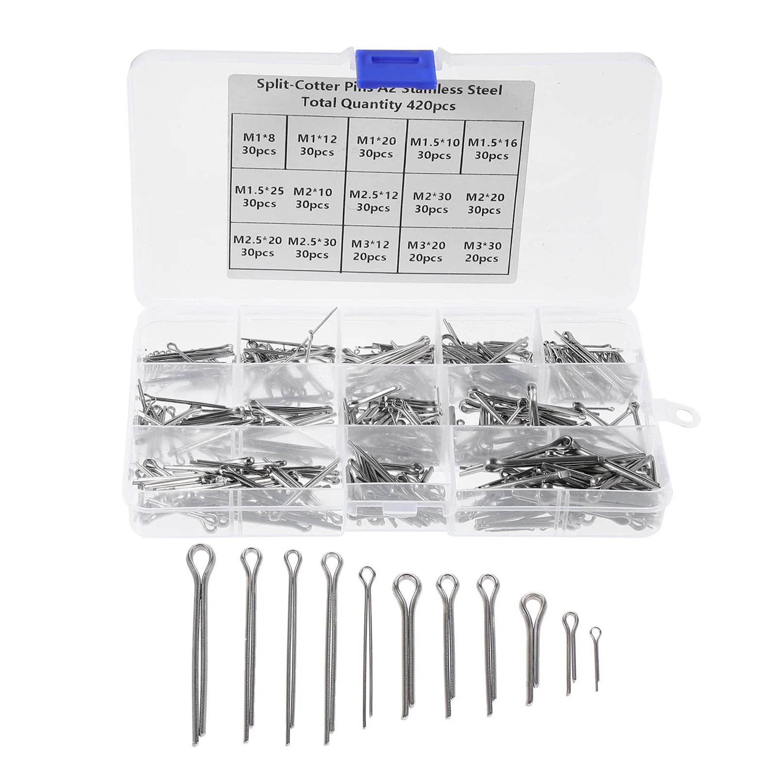 

420pcs Stainless Steel Cotter Assortment Fastener Pin Hairpin Design Split Hitch Pin Heavy Duty Storage Case Included