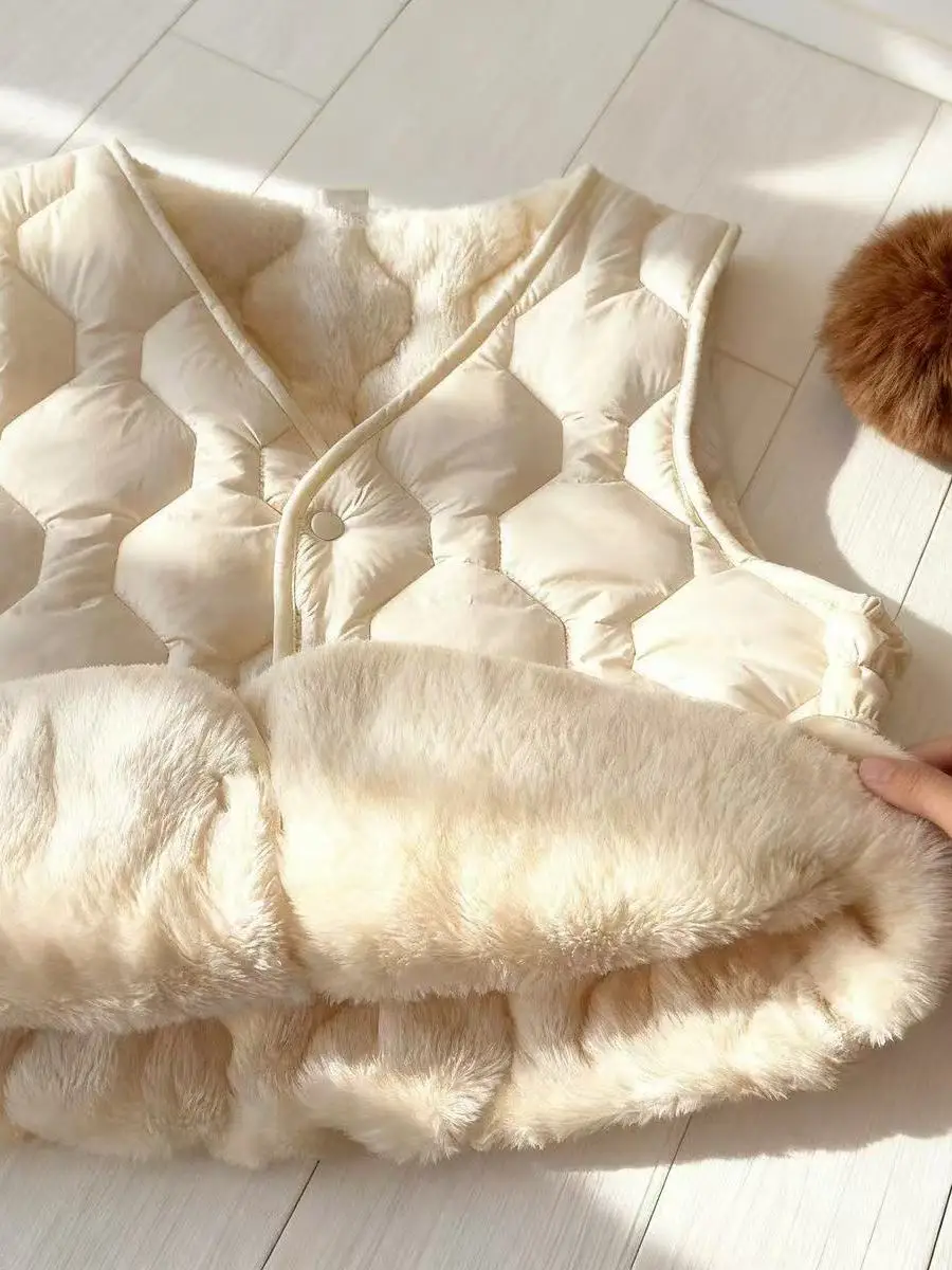 

Женский хлопковый жилет Thiened на пуху, теплый мех ягненка, осенне-зимняя модная верхняя одежда Jaet, полиэфирная ткань с v-образным вырезом