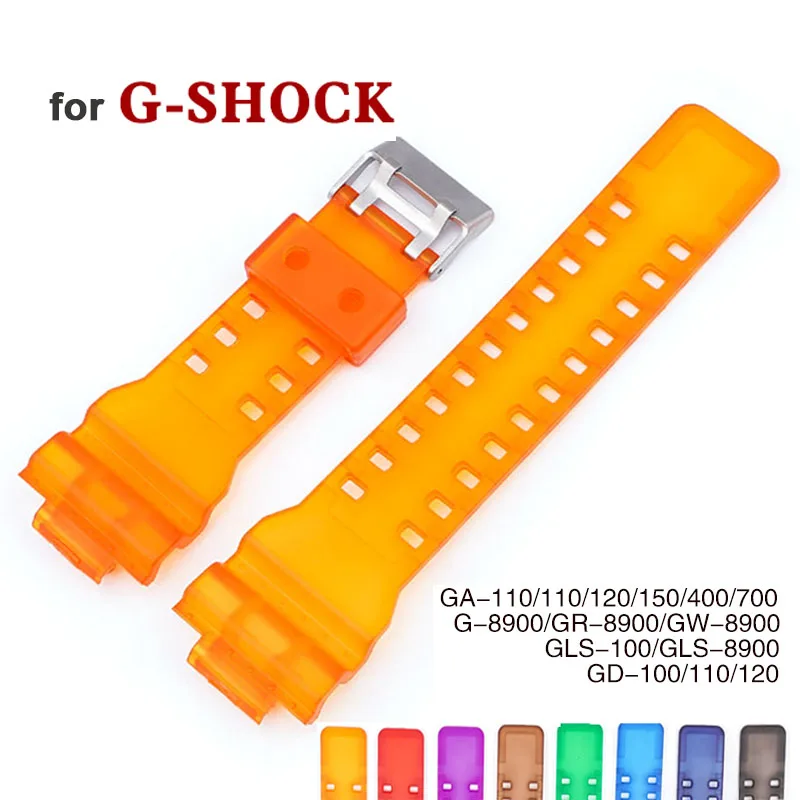 Strap for Casio G-Shock GA-100/110/120/150/200/300/400/700 GD-100/110/120 G-8900 GLS-100 Resin Silicone Bracelet Watch Band 16mm