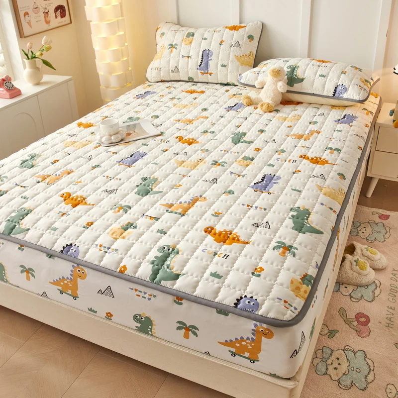 3pcs set Bed Cover Cute Quilted Mattress Cover Soft Skin-friendly Printed Bed Fitted Sheet 1pc mattress cover+2pcs pillowcase