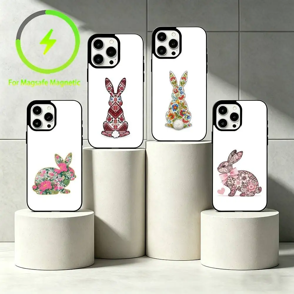 E-Easter bunny Phone Case For iPhone 17 16 15 14 13 12 Pro Max Plus for Mirror Wireless Magnetic Cover