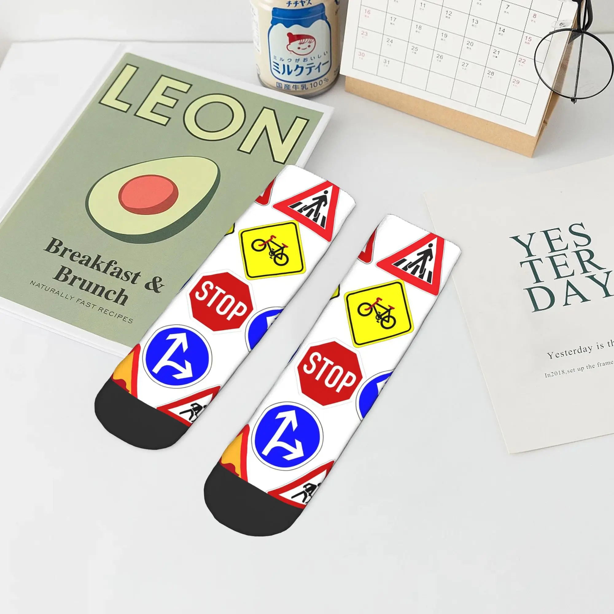 All Seasons Traffic signs  1 Socks Harajuku High Quality Sport Middle Tube Socks Soft Casual Stockings for Men Women Christmas