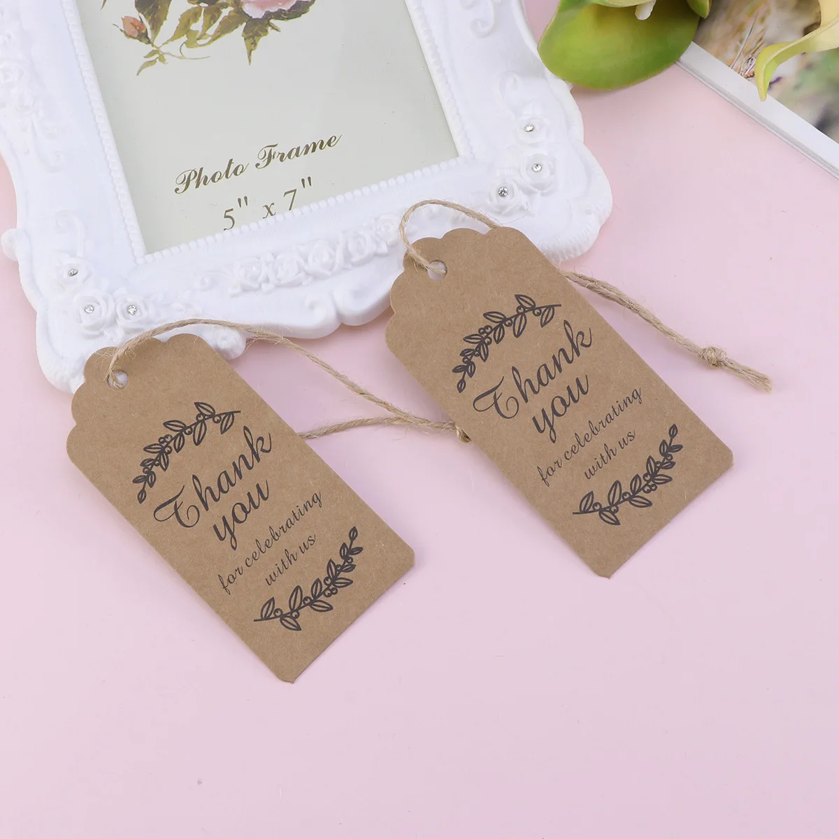

100Pcs Kraft Paper Hangtag Eco Lightweight Wedding Gift Tags Printed Leaf Design for Party Birthday Baking Store Decoration