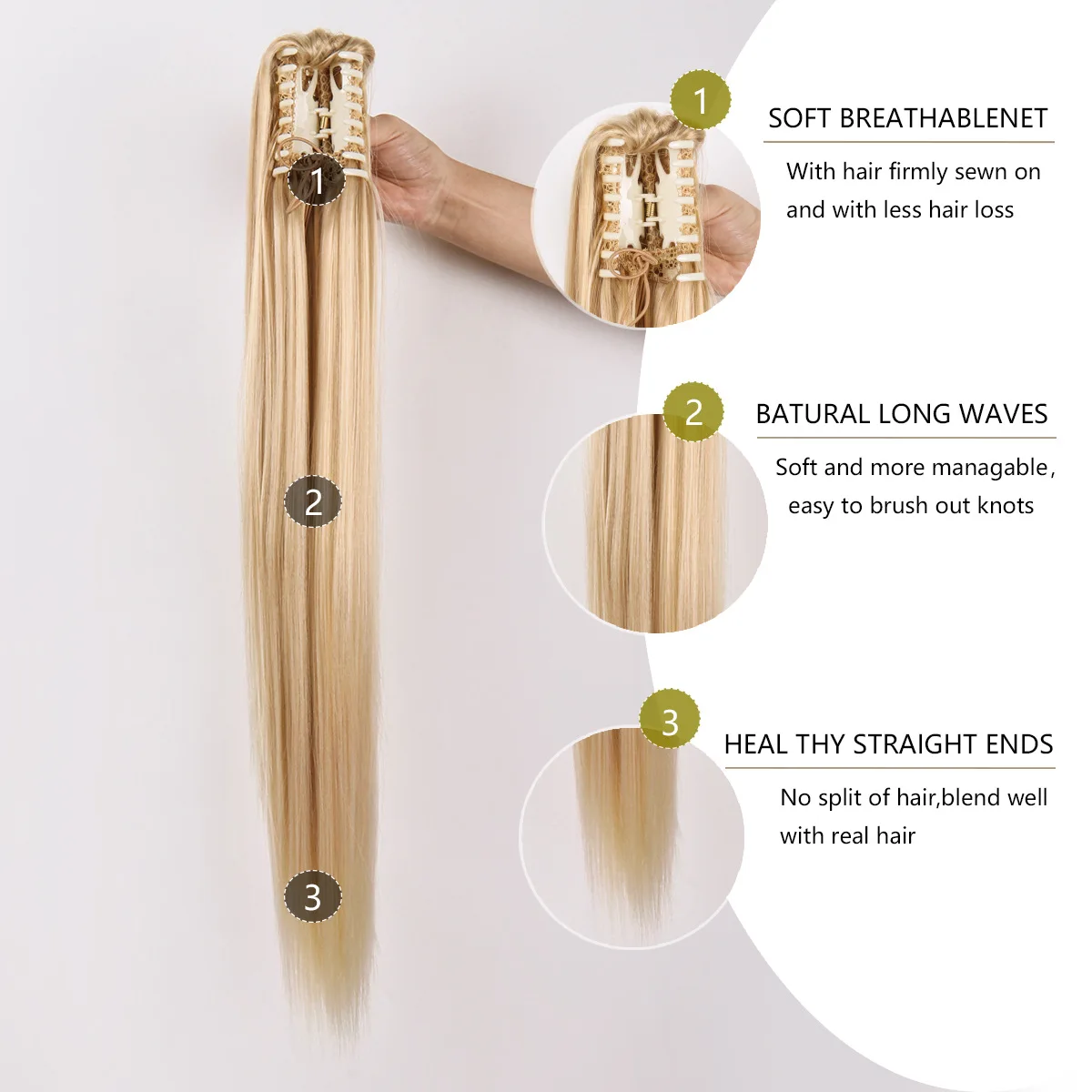 مشبك شعر على الموضة الأوروبية الأمريكية لذيل الحصان، مشبك شعر صناعي مستقيم للسيدات، إكسسوار شعر مستعار على شكل ذيل حصان من الحرير عالي الحرارة #2