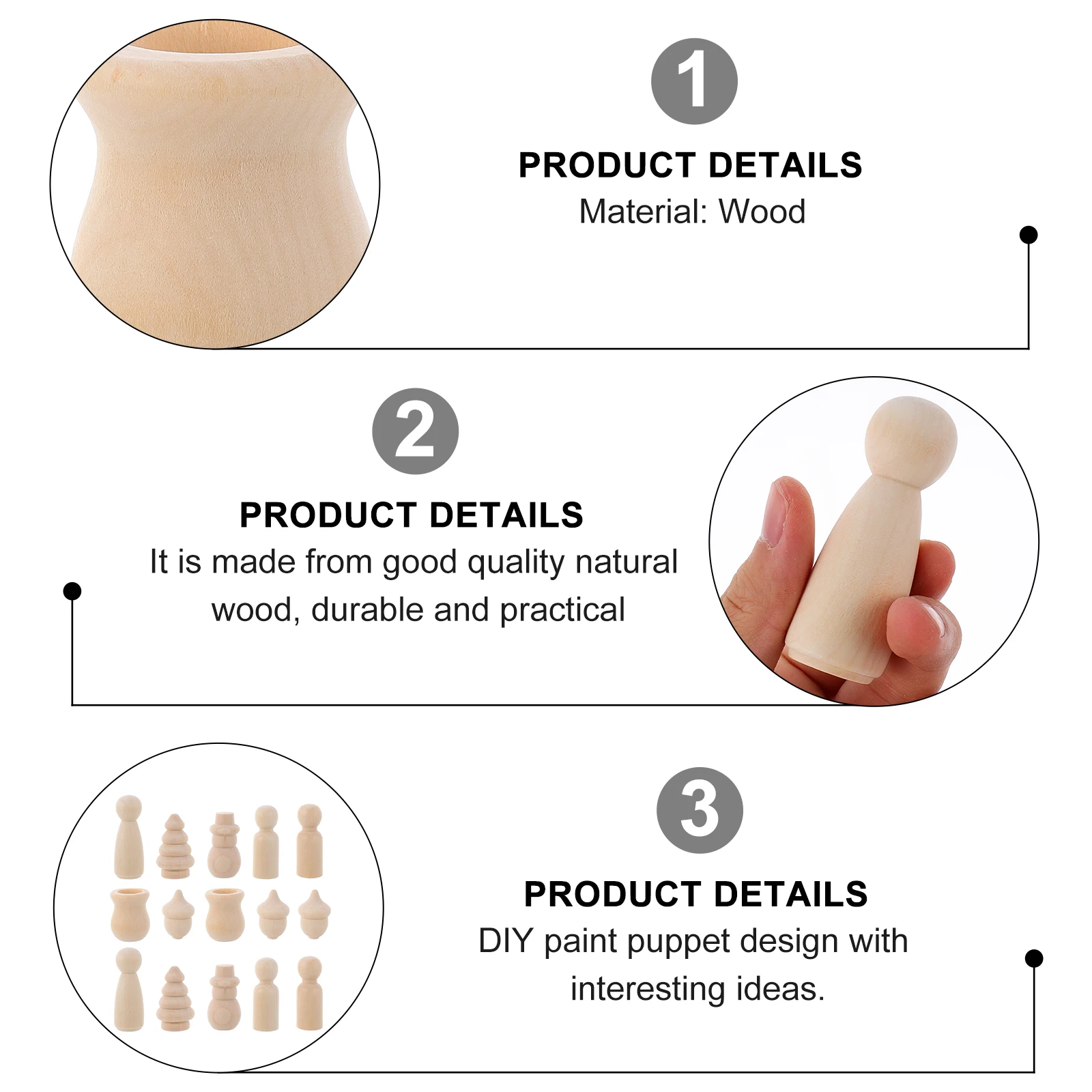 

70pcs Wooden Puppet Set Kit for Kids Crafts Wood Chidren Toy Doodle Painting Handicrafts Natural Wood Decorate Markers Yarn