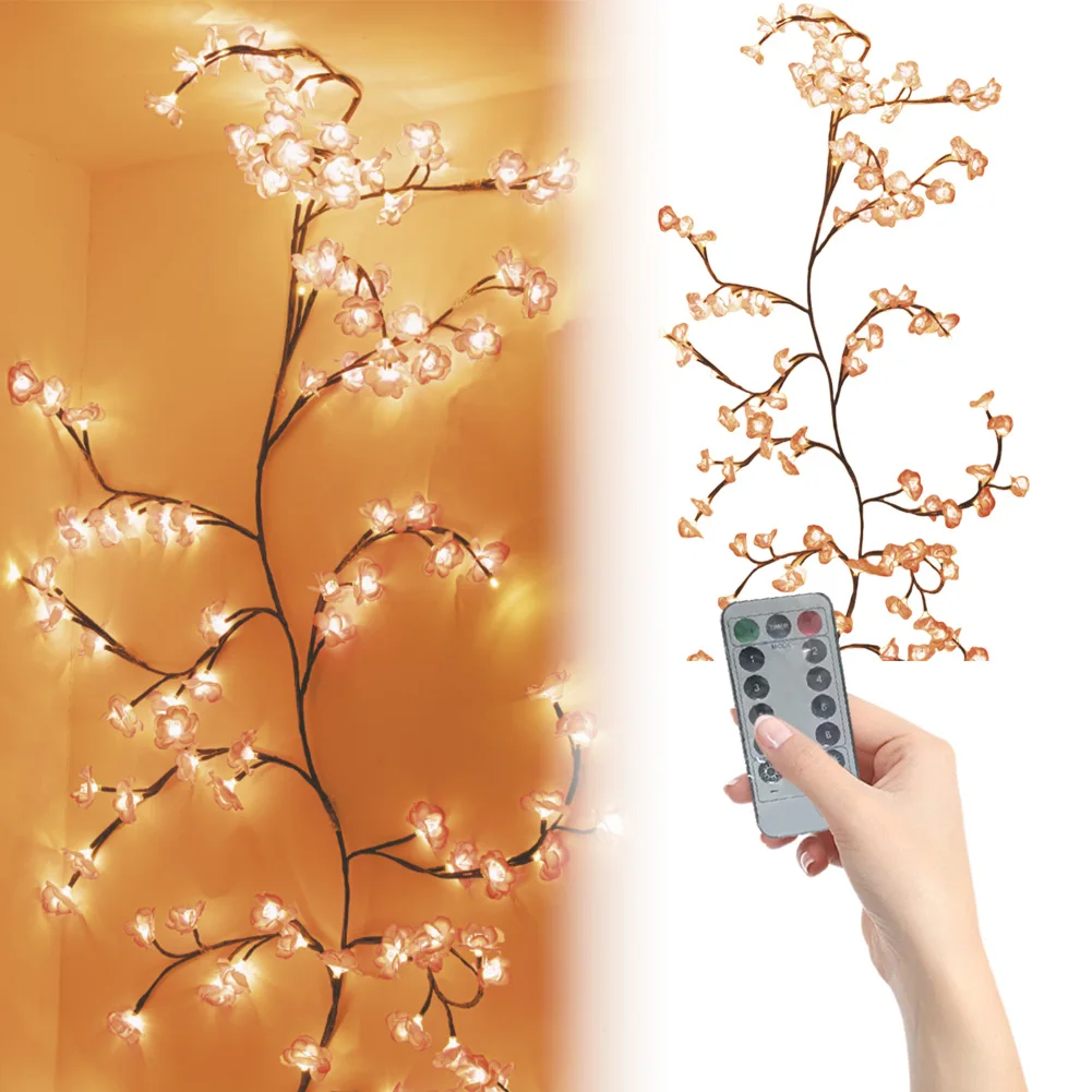 LED Lighted Artificial Flowers Remote Control Cherry Blossom Fairy Lights Decorative Sakura Twig Light for Home Bedroom Decor