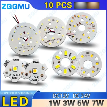 Panel de luz LED de alto brillo, 10 piezas, 1W, 3W, 5W, 7W, blanco cálido, 12V, 24V, Chip SMD 2835 5730 para foco Downlight DIY