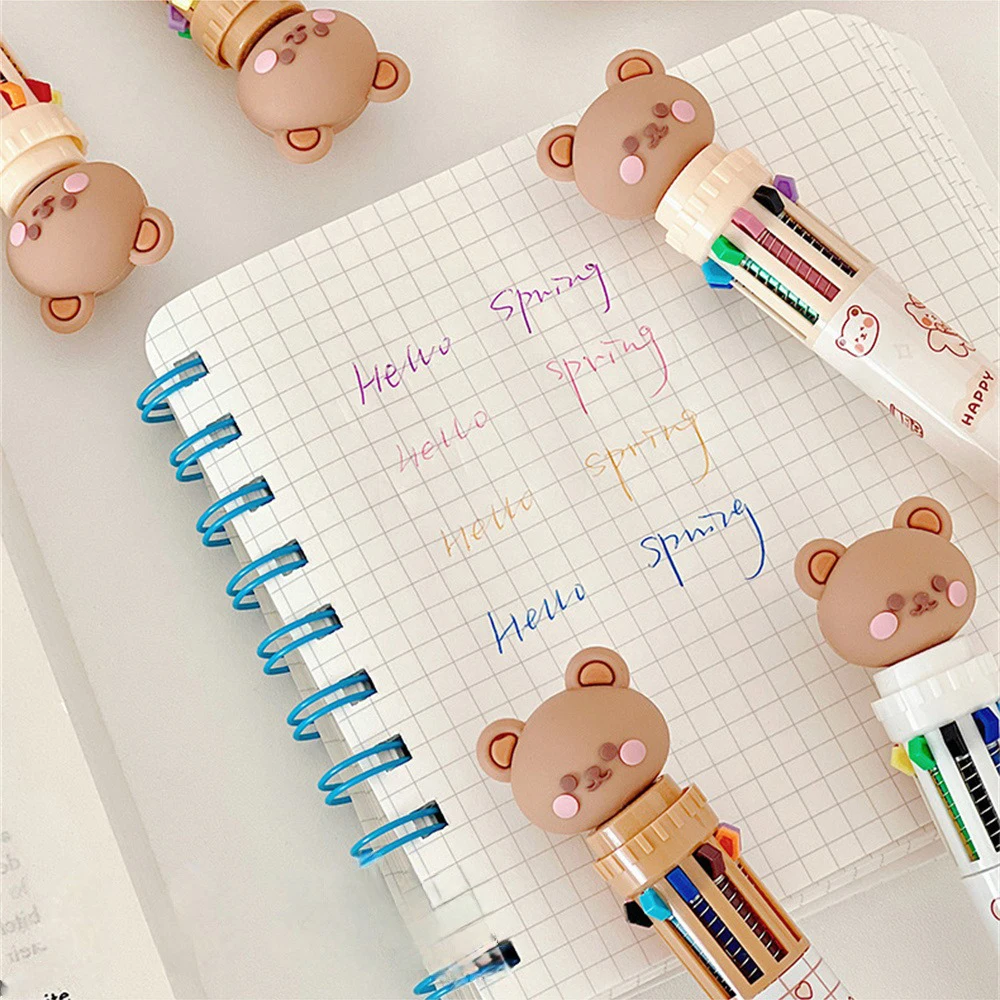 Bolígrafo multicolor de una sola pieza, bolígrafo neutro fluorescente para escritura, diseño bonito, duradero, oso de dibujos animados, bolígrafo colorido de Color para oficina