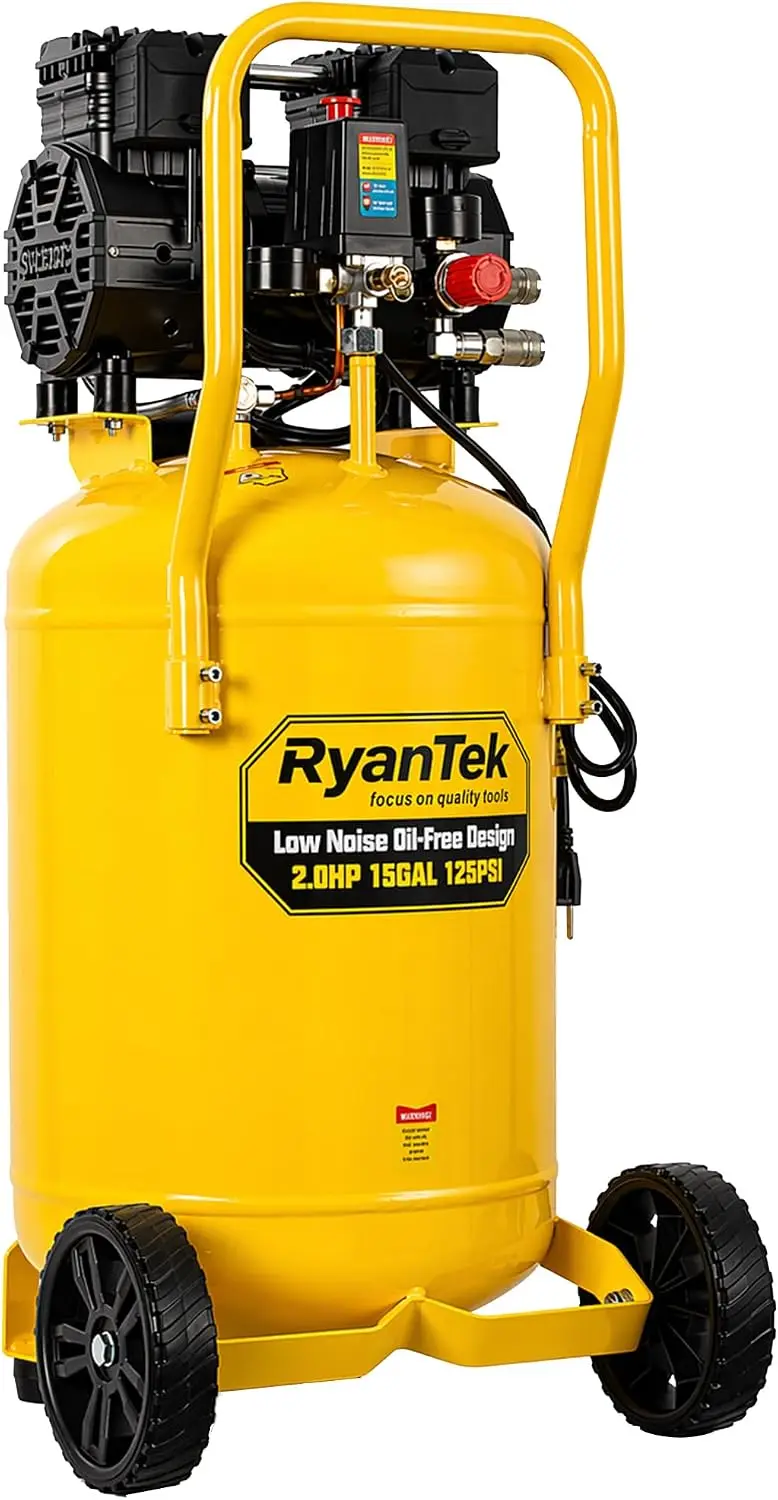 15-Gallon Air Compressor,2HP,Vertical Tank, 4.5CFM@90PSI,Quiet 66dB Twin Cylinder, Oil-Free, for Inflation, Nail Guns,Auto