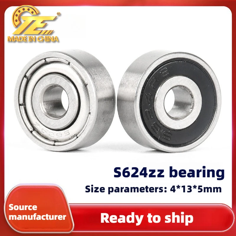 2PCS factory spot stainless steel deep groove ball pulley bearing S624 ZZ bearing S624 2RS bearing 4 * 13 * 5mm