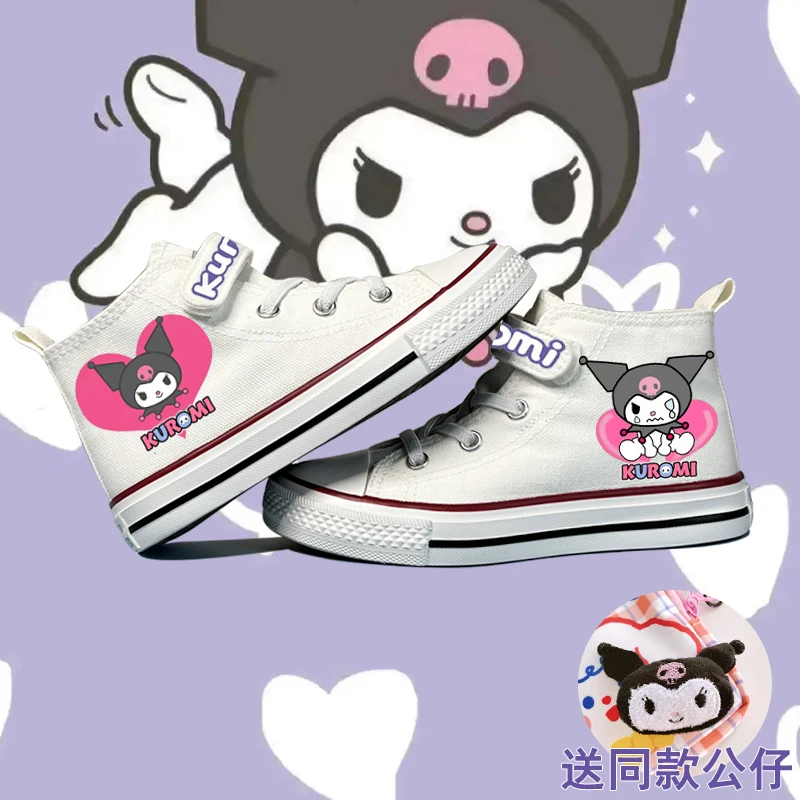 Cartoon Sanrio Kulomie Sneakers High top canvas shoes for women, new student trendy men's shoes, comfortable ins board shoes